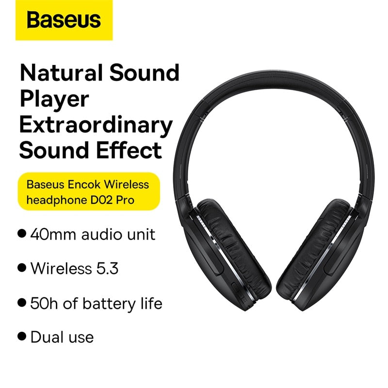 Baseus D02 Pro Wireless Headphones Sport Bluetooth 5.3 Earphone Handsfree Headset Ear Buds Head Phone Earbuds For iPhone Xiaomi