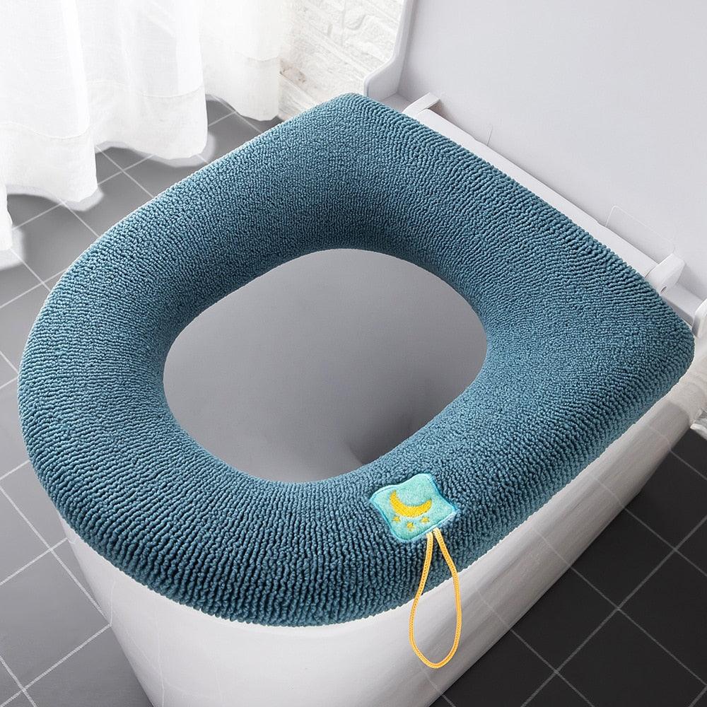 Winter Warm Toilet Seat Cover Closestool Mat 1Pcs Washable Bathroom Accessories Knitting Pure Color Soft O-shape Pad Bidet Cover