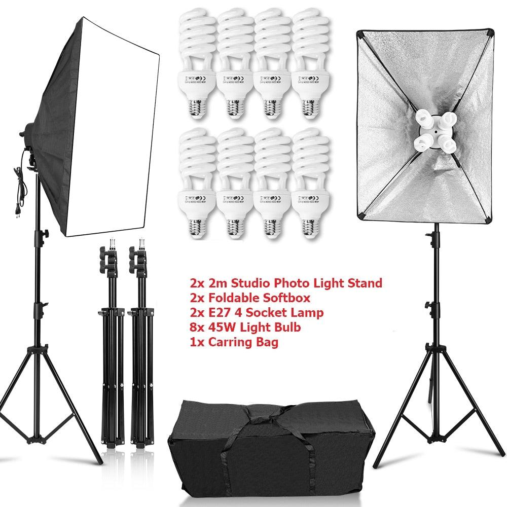 Photo Studio Softbox 50*70cm Diffuser 4 in 1 Socket E27 Lamp Holder 2M Light Stand Tripod Photo Studio Kit for Photography Video