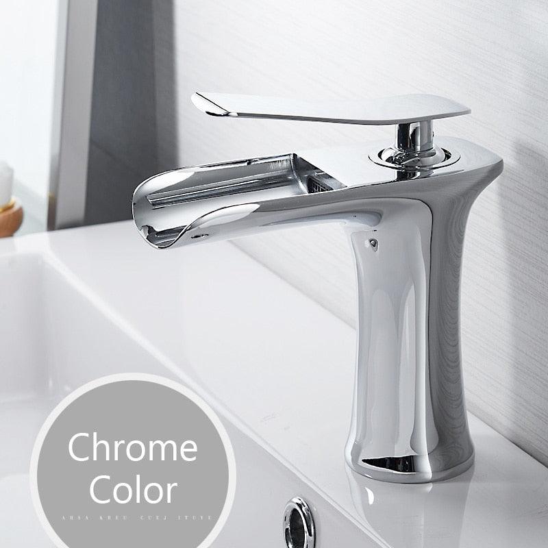 Basin Faucets Waterfall Bathroom Faucet Single handle Basin Mixer Tap Bath Antique Faucet Brass Sink Water Crane Silver 6009