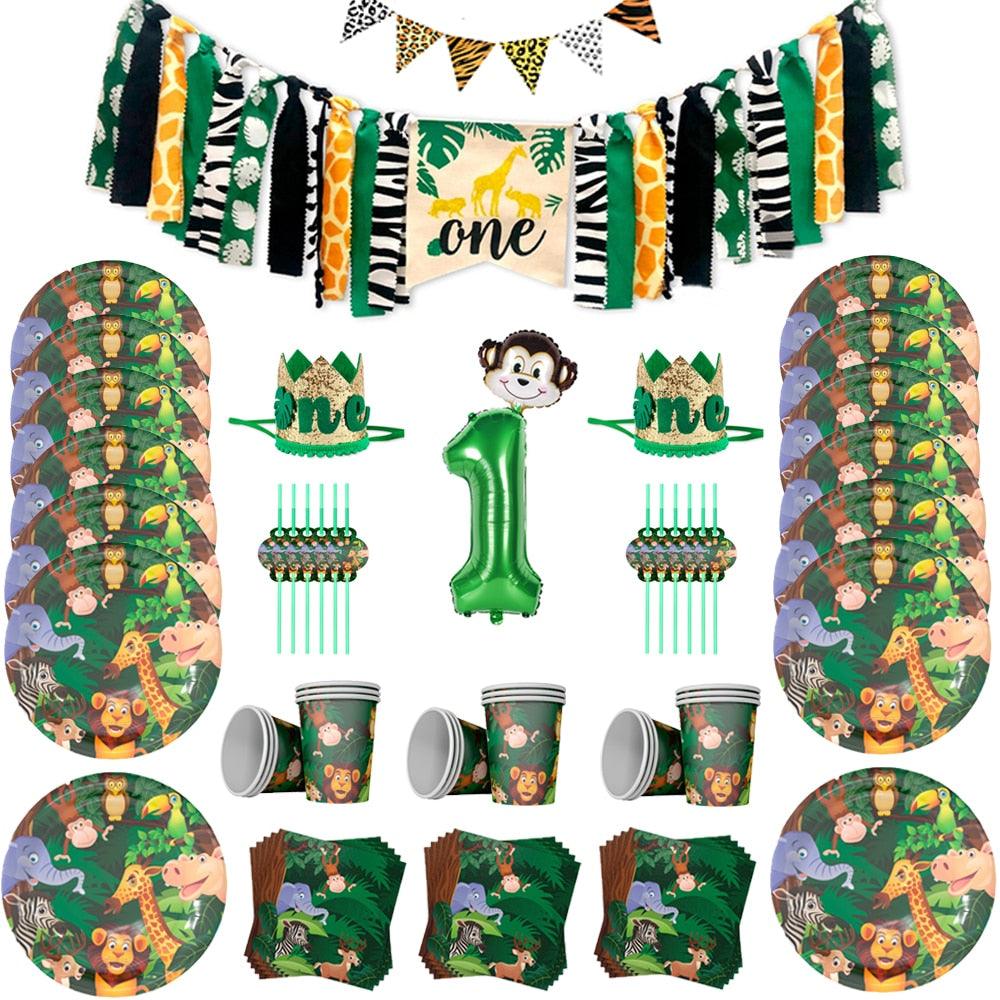 Disposable Tableware Set For Animals Birthday Jungle Party Decoration Kids Safari Party Decor Jungle Party Supplies Baby Shower