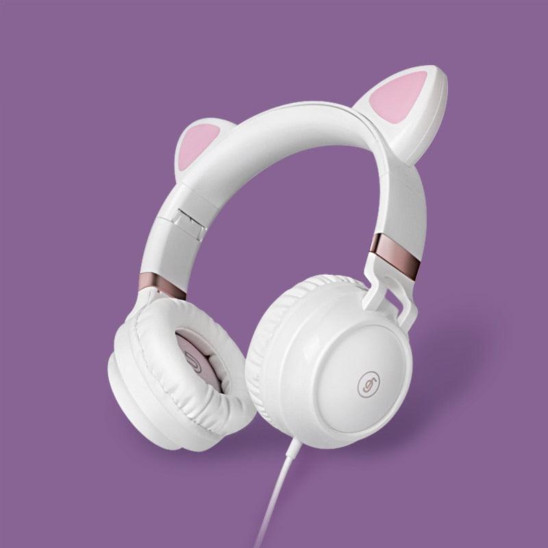 Cute Cat Ear Headphone Wired Headphones Muisc Stereo Earphones Wired Headset with Microphone Adult Girl Kid Child Headset Lovely