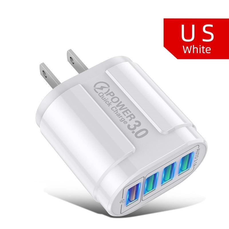 USLION 48W USB Charger Fast Charge QC 3.0 Wall Charging For iPhone 14 13 Samsung Xiaomi Mobile 4 Ports EU US Plug Adapter Travel
