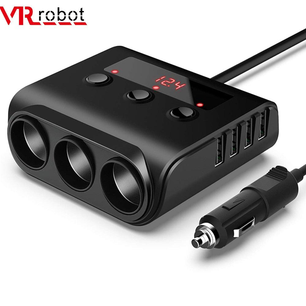 VR robot 12-24V Car Cigarette Lighter Socket Splitter Car Charger With ON/OFF Switch 4 Ports USB Charger For GPS Mobile Phone