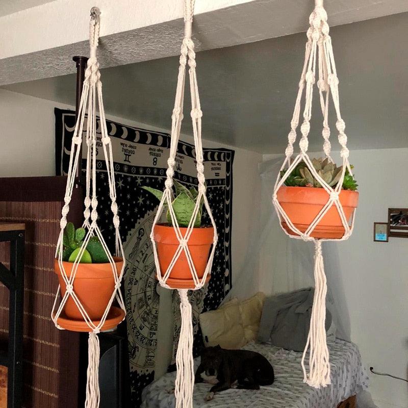 Macrame Handmade Plant Hanger Baskets Flower Pots Holder Balcony Hanging Decoration Knotted Lifting Rope Home Garden Supplies