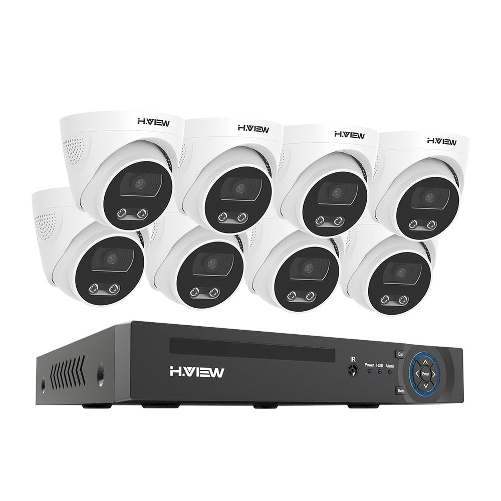 H.View 8Mp 4K Video Surveillance Kit 8Ch Cctv Security Cameras System Home Ai Face Detection Audio Dome Ip Camera Poe Nvr Set