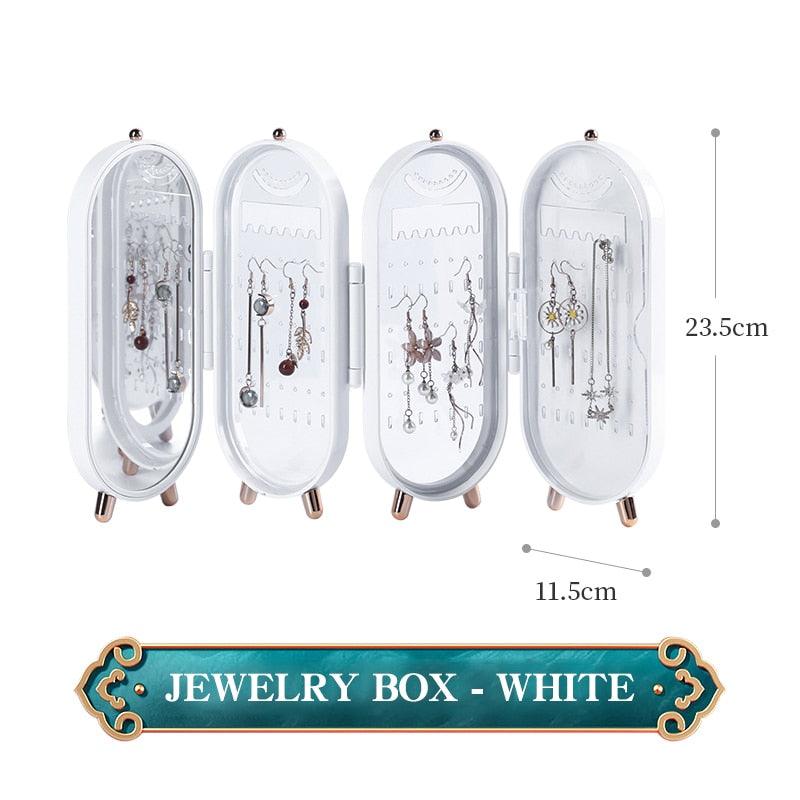 Foldable Jewelry Storage Box Household Earrings Necklace Display Stand High Capacity Luxury Retro Screen Jewelry Organizer Case