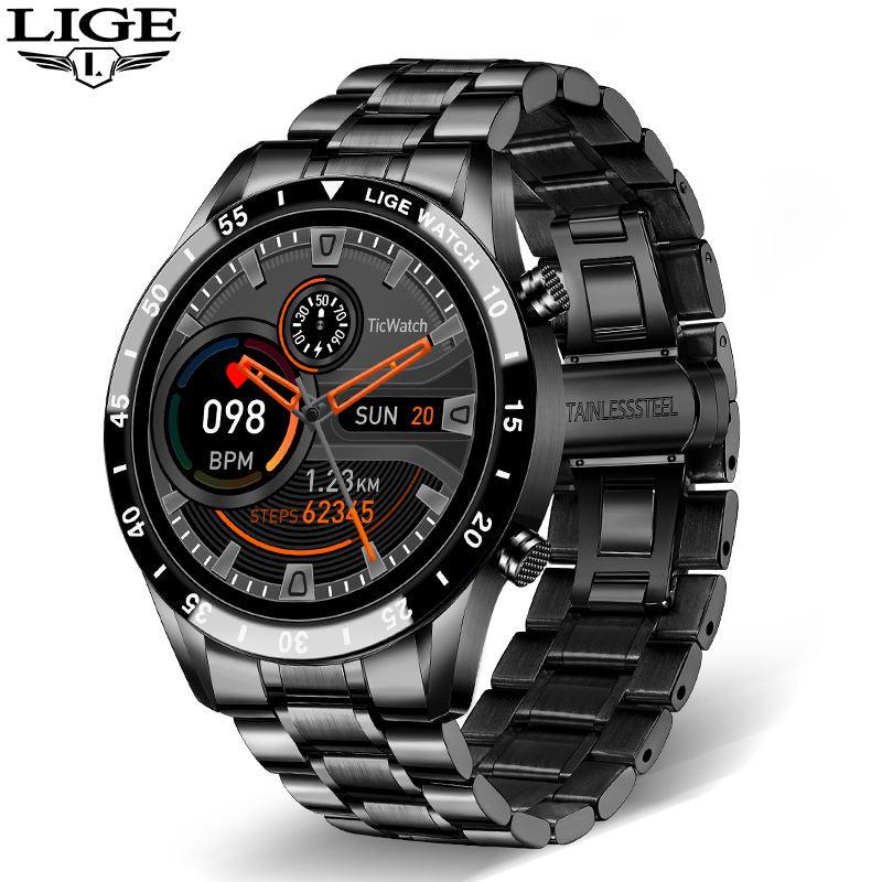 LIGE 2021 New Full Touch Screen Smart Watch Sports Bluetooth Call Men's Watch Heart Rate Message Remind Business Smartwatch Men