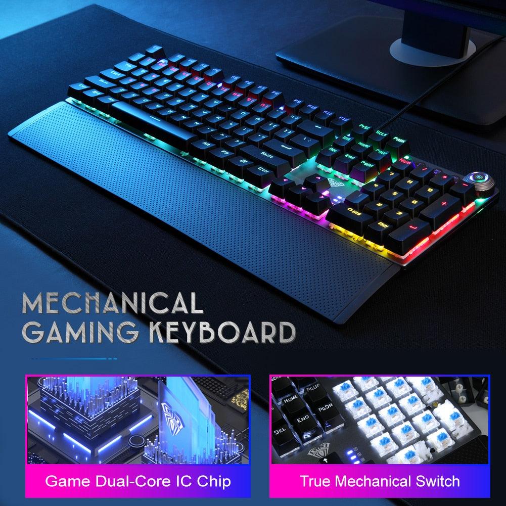 AULA F2088 Mechanical Gaming Keyboard Anti-ghosting 104 brown Switch blue Wired Mixed Backlit Keyborad for Game Laptop PC