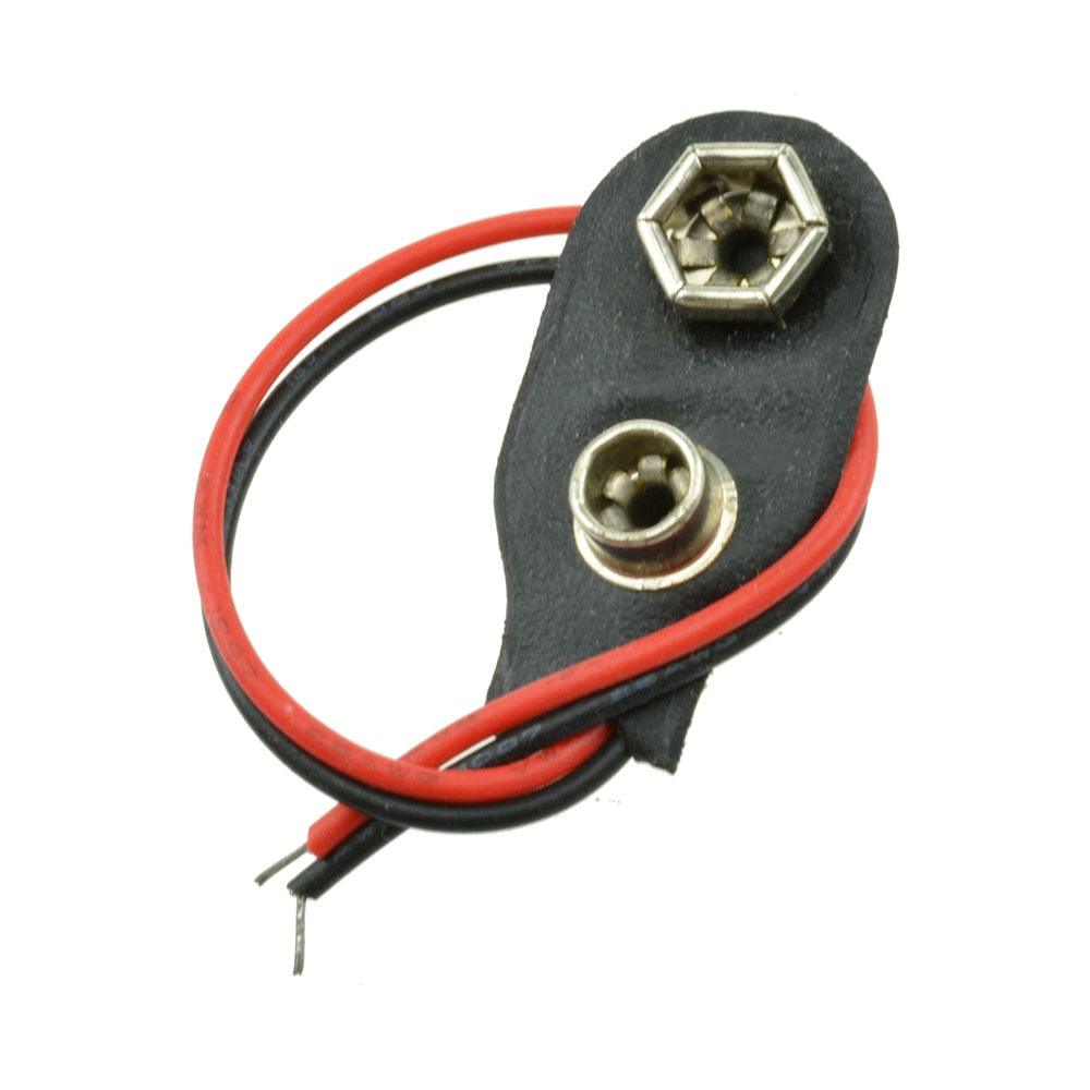 10PCS I Type 9V Clip-on Battery Connector Leather Shell Black Red Wired 9 Volt Battery Clip Connector Battery Holder For Arduino