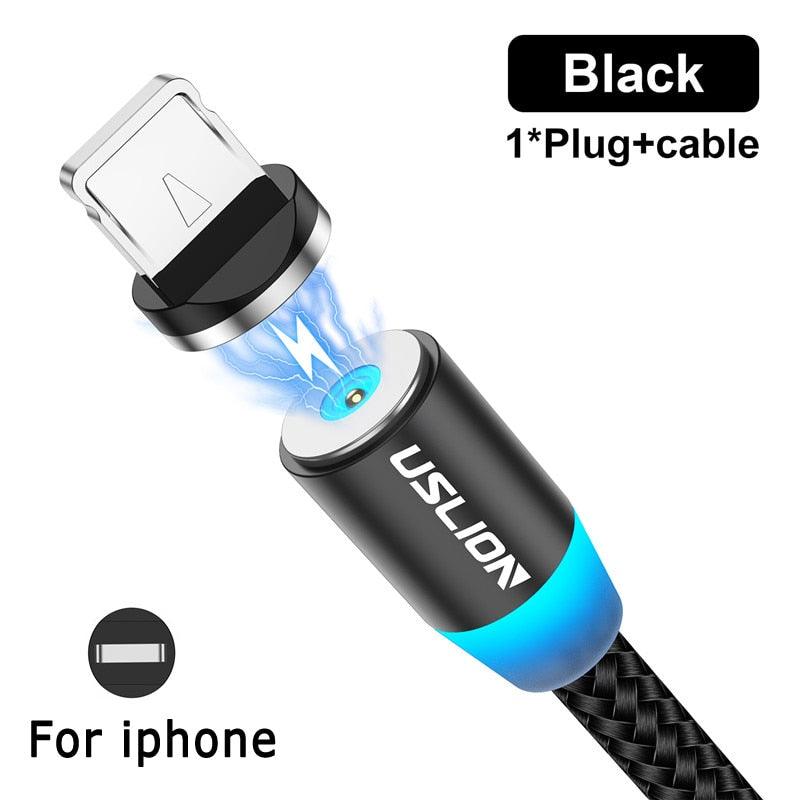 USLION Magnetic USB Cable For iPhone 14 13 Xiaomi Samsung Type C Cable LED Fast Charging Data Charge Micro USB Cable Cord Wire