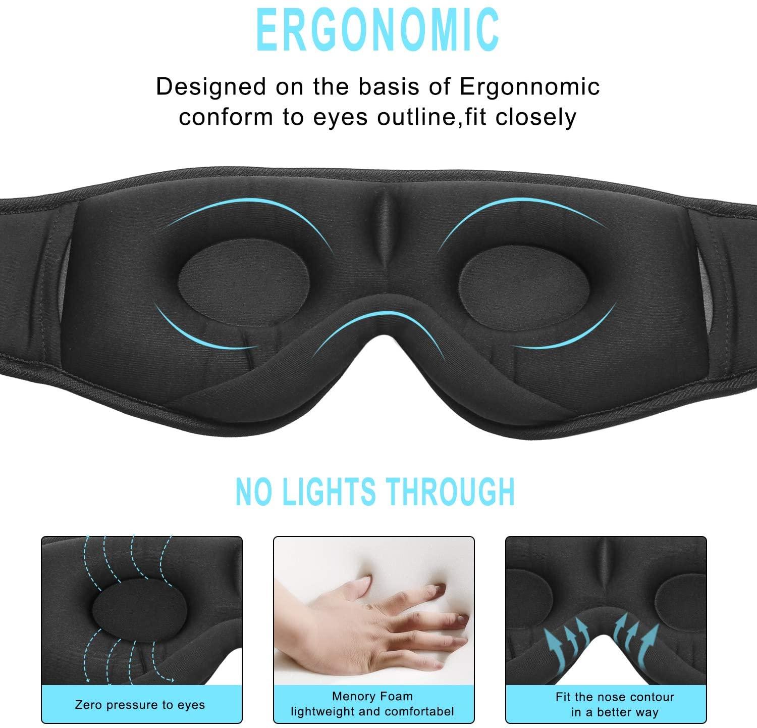 Sleep Headphones Bluetooth 5.0 Wireless 3D Eye Mask HeadSet With Microphone for Side Breathable Sleepers Travel Call And Music