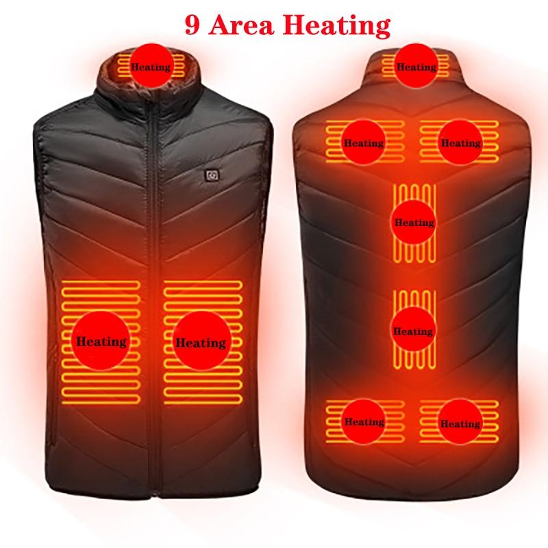 17/11 Places Heated Vest Men Women Usb Heated Jacket Heating Vest Thermal Clothing Hunting Vest Winter Heating Jacket BlackS-6XL