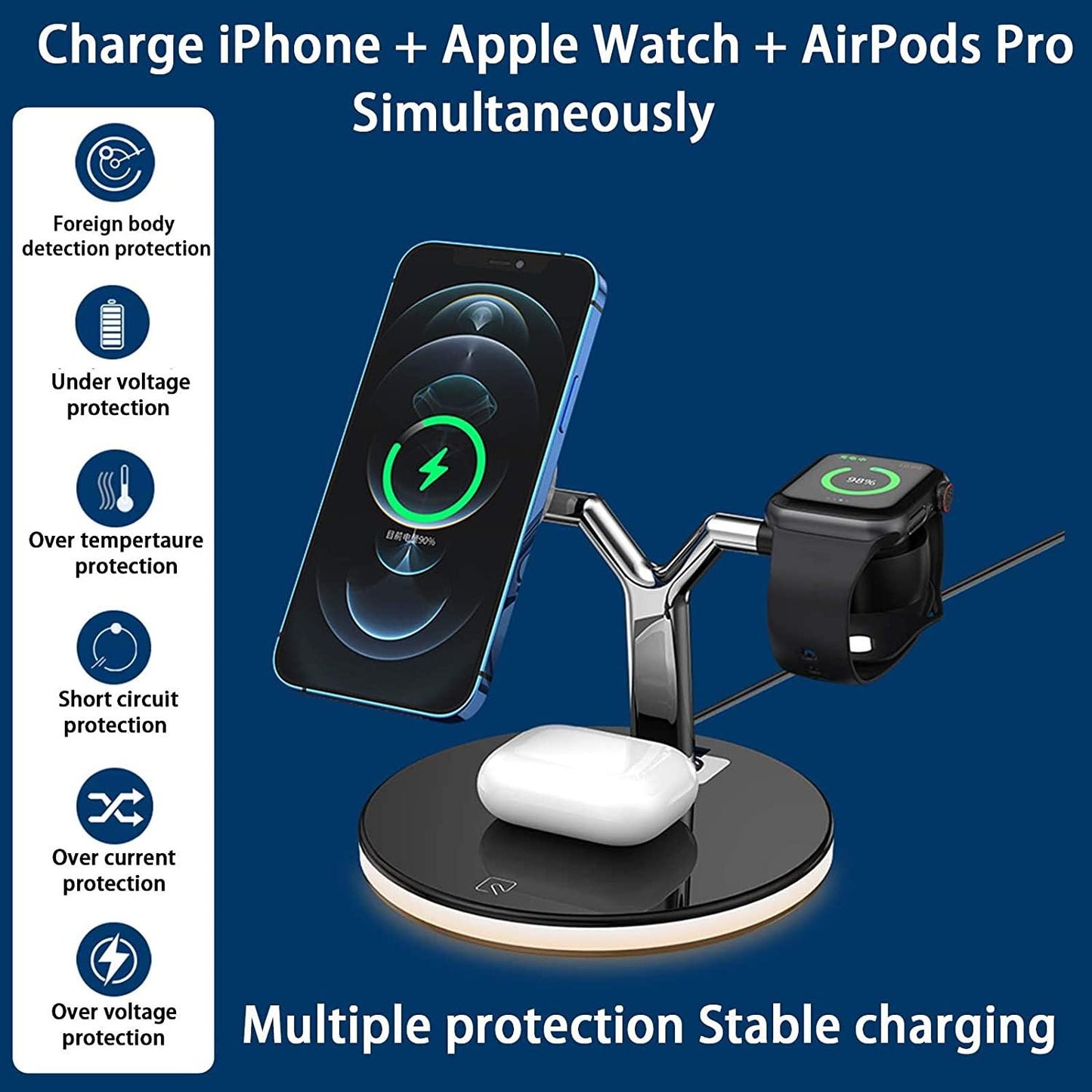 25W 3 in 1 Magnet Qi Fast Wireless Charger For Iphone 12 Mini Pro MAX Charging Station For Apple Watch 6 5 4 3 2 1 AirPods Pro