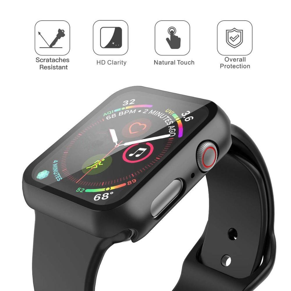 Case Cover For Apple Watch 44mm 40mm iWatch 42mm 38mm bumper Tempered Glass 44 42 38 42 mm for apple watch series 4 3 5 SE 6