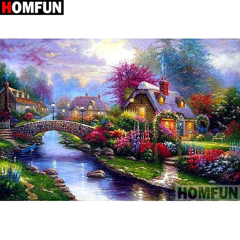 HOMFUN Full Square/Round Drill 5D DIY Diamond Painting &quot;Flower landscape&quot; Embroidery Cross Stitch 3D Home Decor Gift A16940