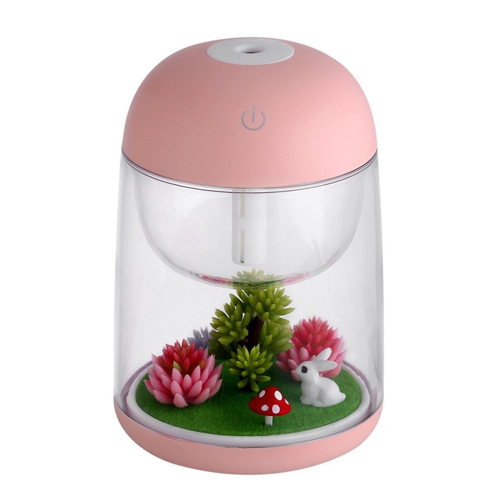 Mini Portable Mist Humidifier Transparent Micro-landscape Air Humidifier Spray Air Purifier Diffuser with LED Lights for Home
