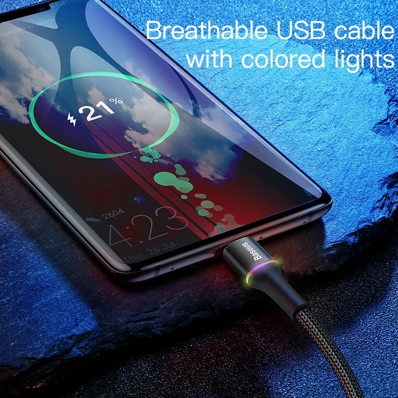 LED USB Type C Cable For Xiaomi 13 Redmi Realme POCO Fast Charging Wire Cord USB-C Charger Mobile Phone USBC Type-C Cable