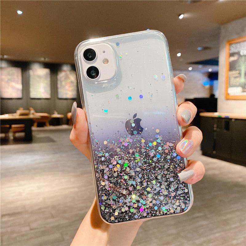 Clear Glitter Phone Case For iPhone 13 12 Pro 11 14 Pro Max XS Max XR X 7 8 Plus SE 2020 Cute Gradient Rainbow Sequins Coque