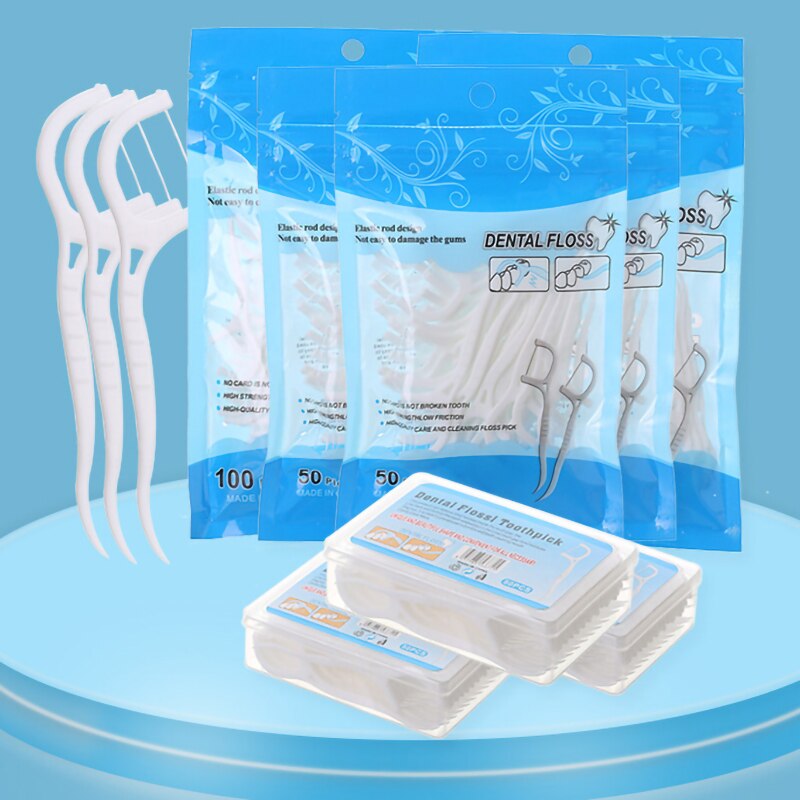 50/100pcs Dental Floss Flosser Picks Toothpicks Teeth Stick Tooth Cleaning Interdental Brush Dental Floss Pick Oral Hygiene Care