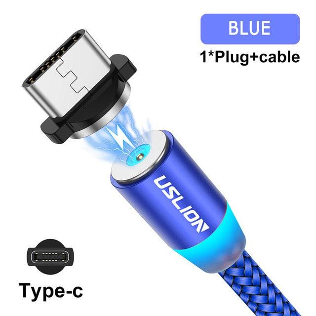 USLION Magnetic USB Cable For iPhone 14 13 Xiaomi Samsung Type C Cable LED Fast Charging Data Charge Micro USB Cable Cord Wire