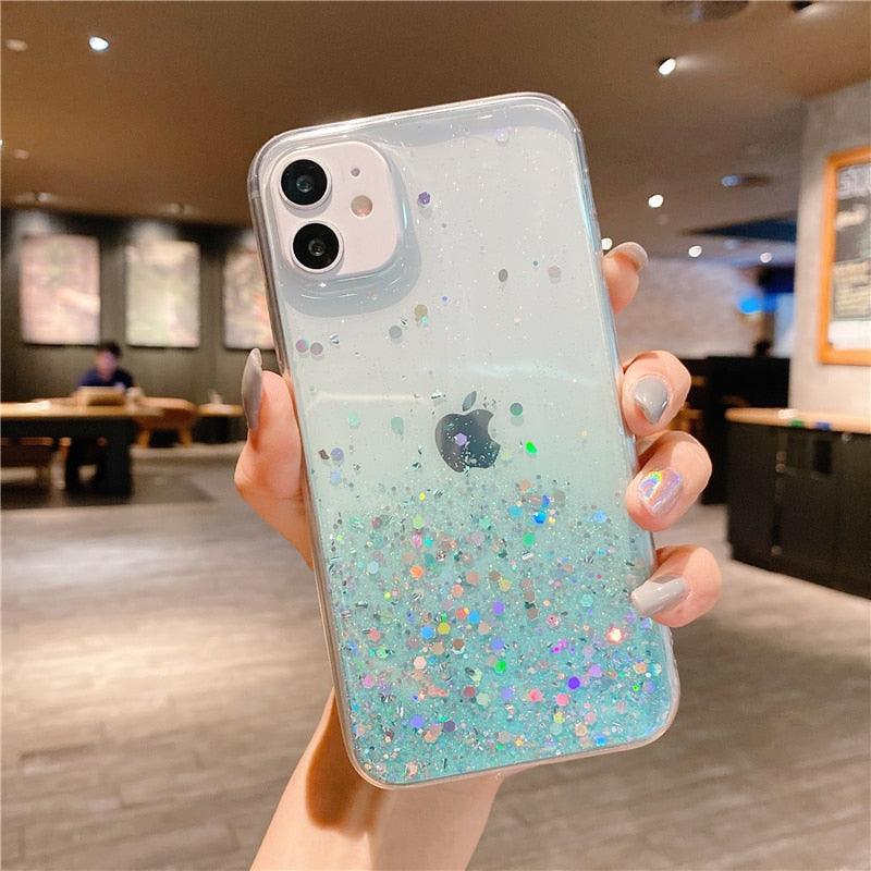Clear Glitter Phone Case For iPhone 13 12 Pro 11 14 Pro Max XS Max XR X 7 8 Plus SE 2020 Cute Gradient Rainbow Sequins Coque