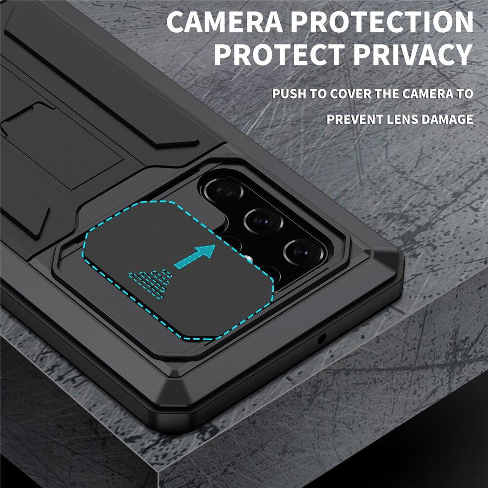 With Metal Stand Anti-fall Cover For Samsung Galaxy S23 S22 Ultra Plus 5G 2022 Phone Case Built-in Camera Protection Funda Coque