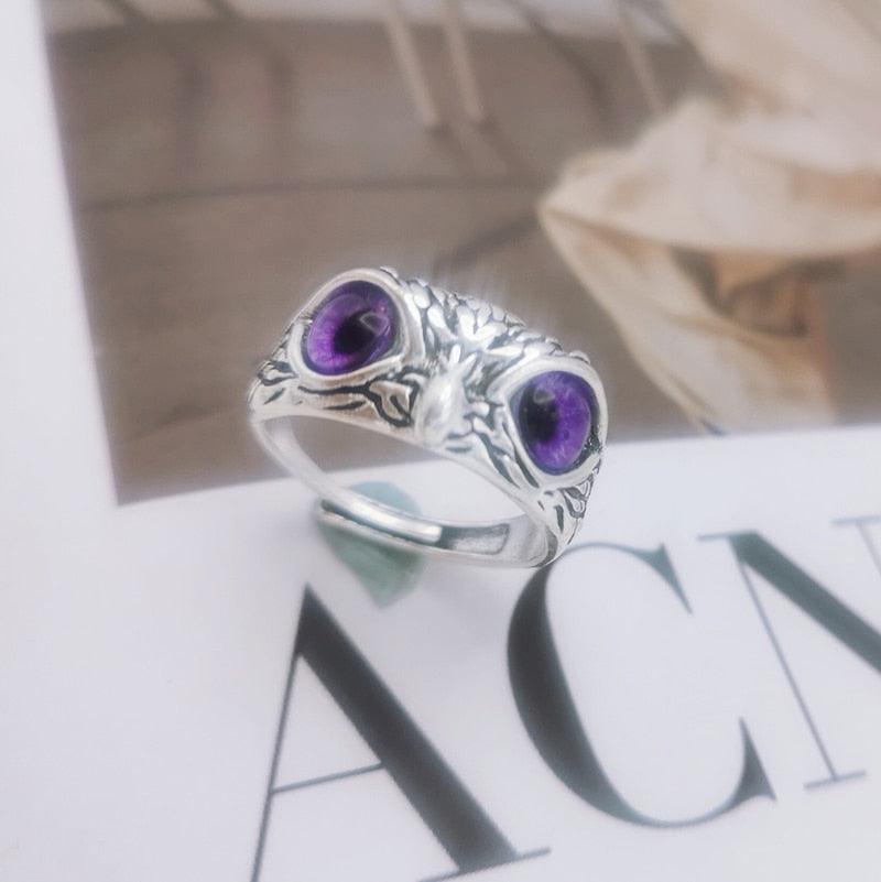 NEW Retro Cute Simple Design Owl Ring Multicolor Eyes Silver Color Men Women Engagement Wedding Rings Jewelry Gifts Resizable