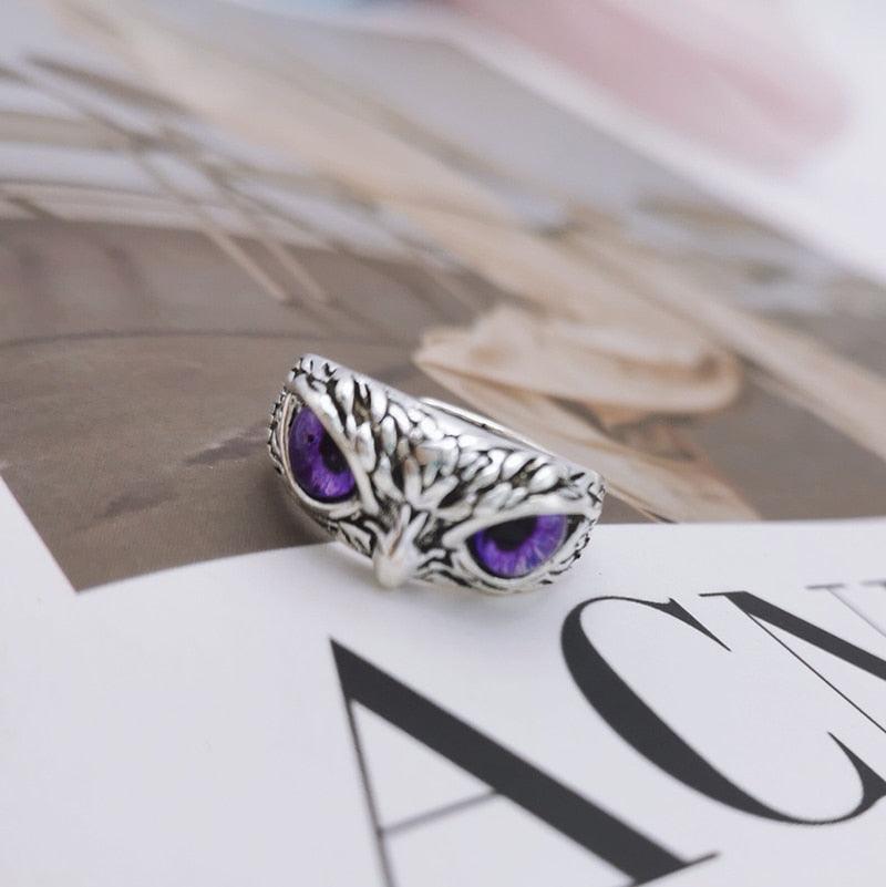 NEW Retro Cute Simple Design Owl Ring Multicolor Eyes Silver Color Men Women Engagement Wedding Rings Jewelry Gifts Resizable