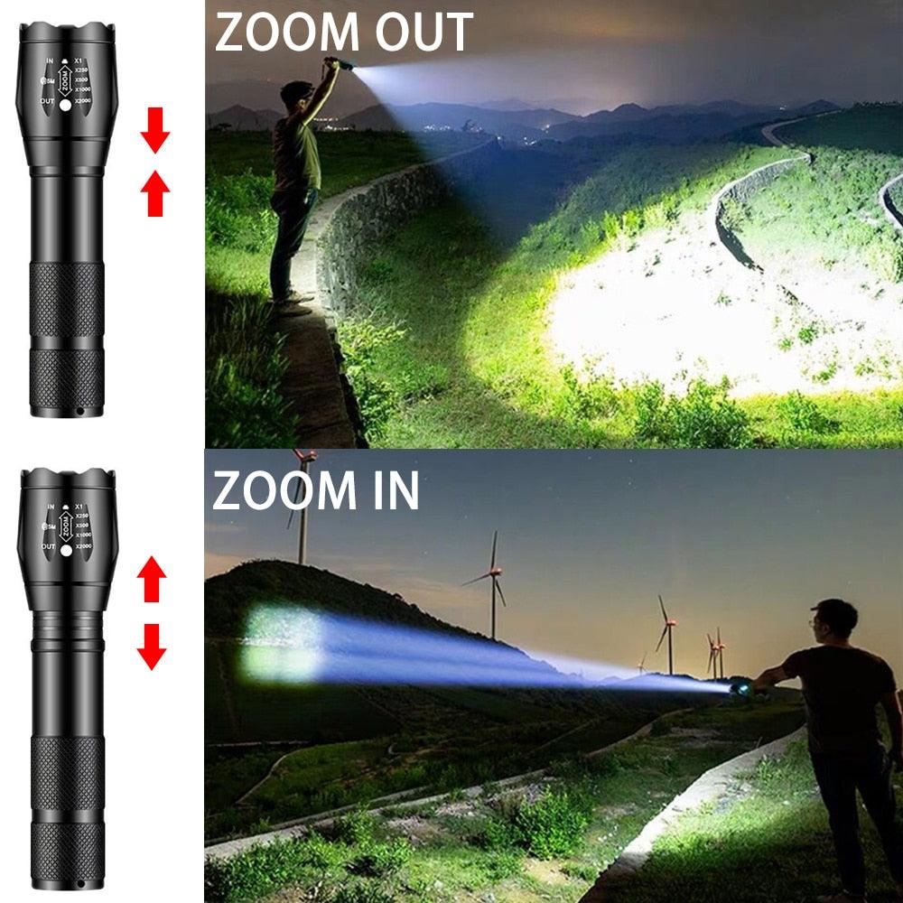 Powerful T6 LED Flashlight Super Bright Aluminum Alloy Portable Torch USB Rechargeable Outdoor Camping Tactical Flash Light