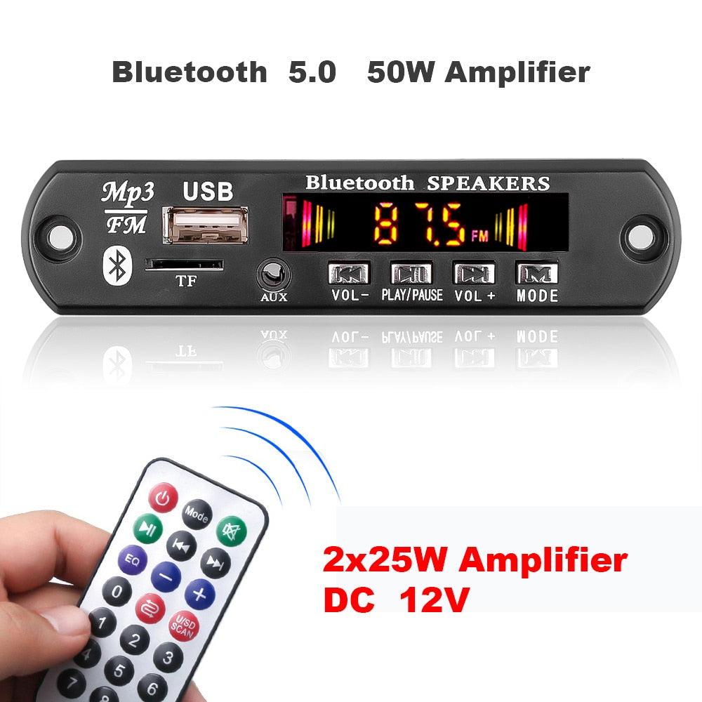 Top Handsfree DC 5V 18V MP3 Decoder Board 50W Amplifier Bluetooth Car MP3 Player USB Recording Module FM AUX Radio For Speaker