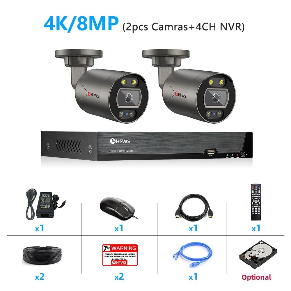 4K Cctv Camera Security System Kit For Home 4CH/8CH Nvr 8mp Set Video Surveillance Outdoor POE Ip Camera