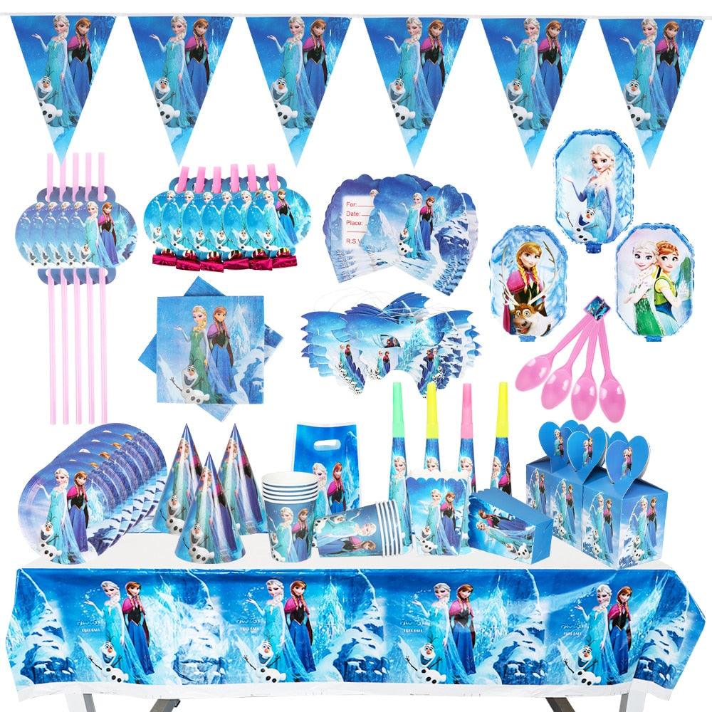 Frozen Anna Elsa Princess Birthday Party Decorations Kids Disposable Tableware Cup Plate Napkin Straw Baby Shower Supplies Event