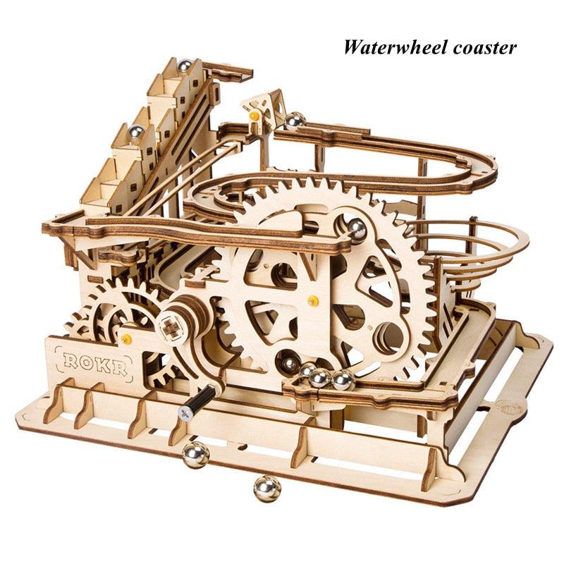 Robotime Rokr 4 Kinds Marble Run DIY Waterwheel Wooden Model Building Block Kits Assembly Toy Gift for Children Adult Dropship