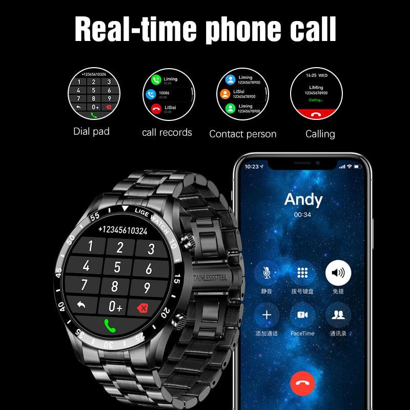 LIGE 2021 New Full Touch Screen Smart Watch Sports Bluetooth Call Men&#39;s Watch Heart Rate Message Remind Business Smartwatch Men