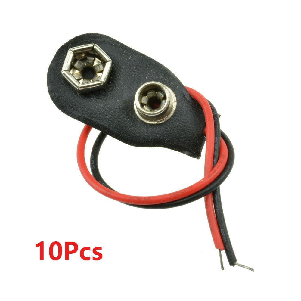 10PCS I Type 9V Clip-on Battery Connector Leather Shell Black Red Wired 9 Volt Battery Clip Connector Battery Holder For Arduino