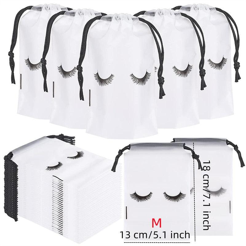 30PCS Eyelash Aftercare Bags Plastic Drawstring Lashes Bag Toiletry Makeup Pouch Cosmetic Travel Beauty Supplies Gift Packaging
