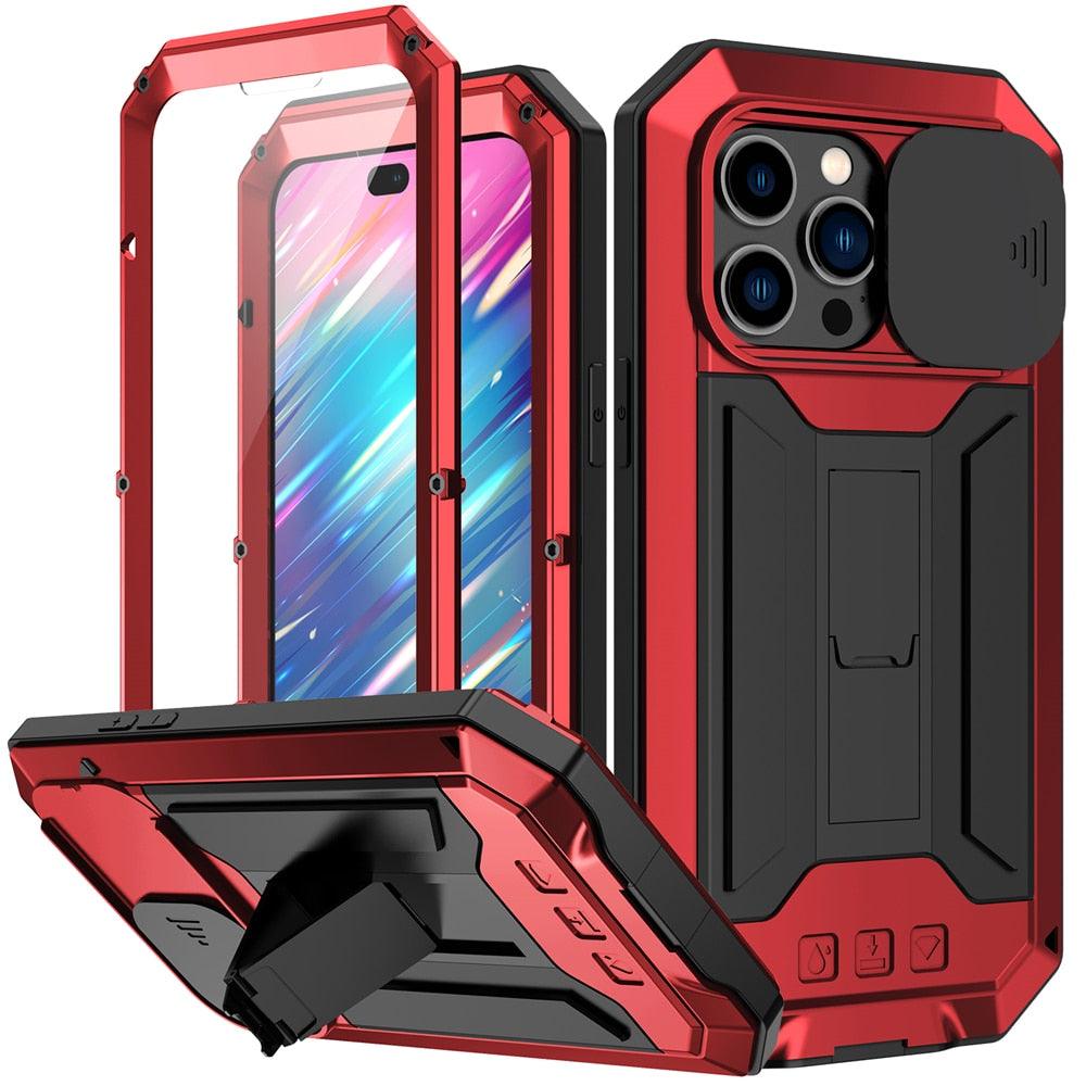 Metal Armor For iPhone 14 Pro Max Plus Case Heavy Duty Built Camera Screen Protection Stand Phone Cover Shockproof Coque Fundas