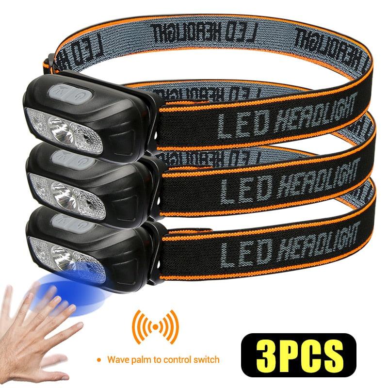 Mini USB Rechargeable Sensor Headlamp Fishing Camping Flashlight 5W LED Torch Headlights Front Lantern with Built-in Battery