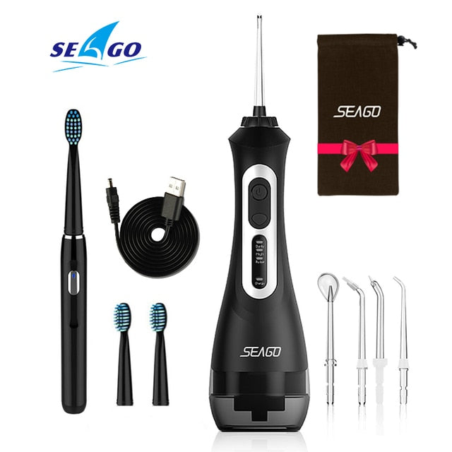 Seago Rechargeable Electric Toothbrush with Water Flosser Adults Sonic Tooth Brush Oral Dental Irrigator White Black Home Gift