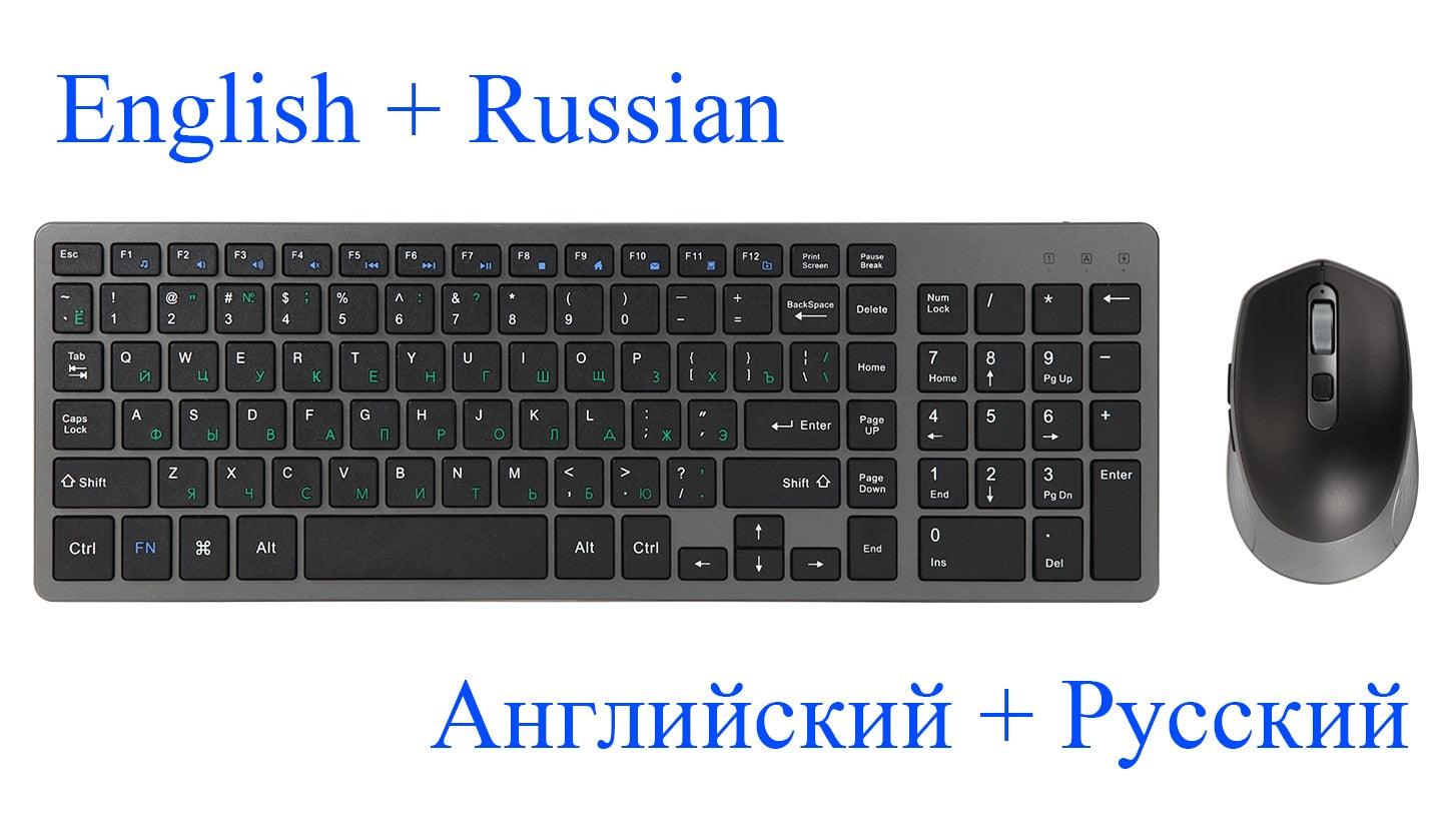 Rechargeable Wireless Keyboard and Mouse Russian Hebrew Thin Keyboard Silent Mouse with Side Button for Computer Laptop PC Mac