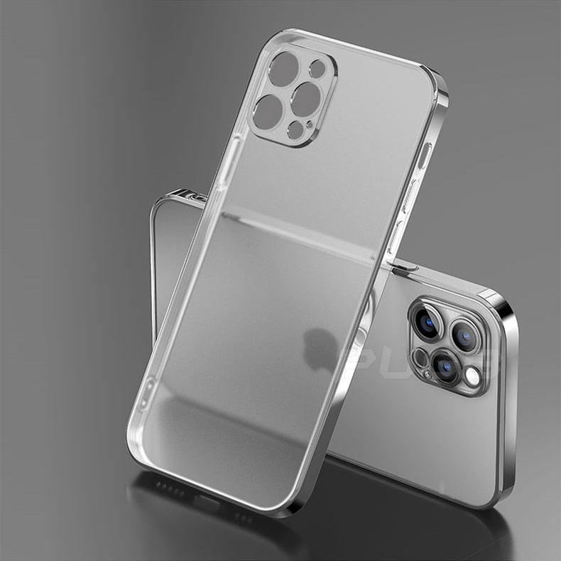 Luxury Plating Frame Transparent Matte Case for iPhone 14 13 11 12 Pro Max XR X XS 7 8 Plus SE Soft Silicone Shockproof Cover