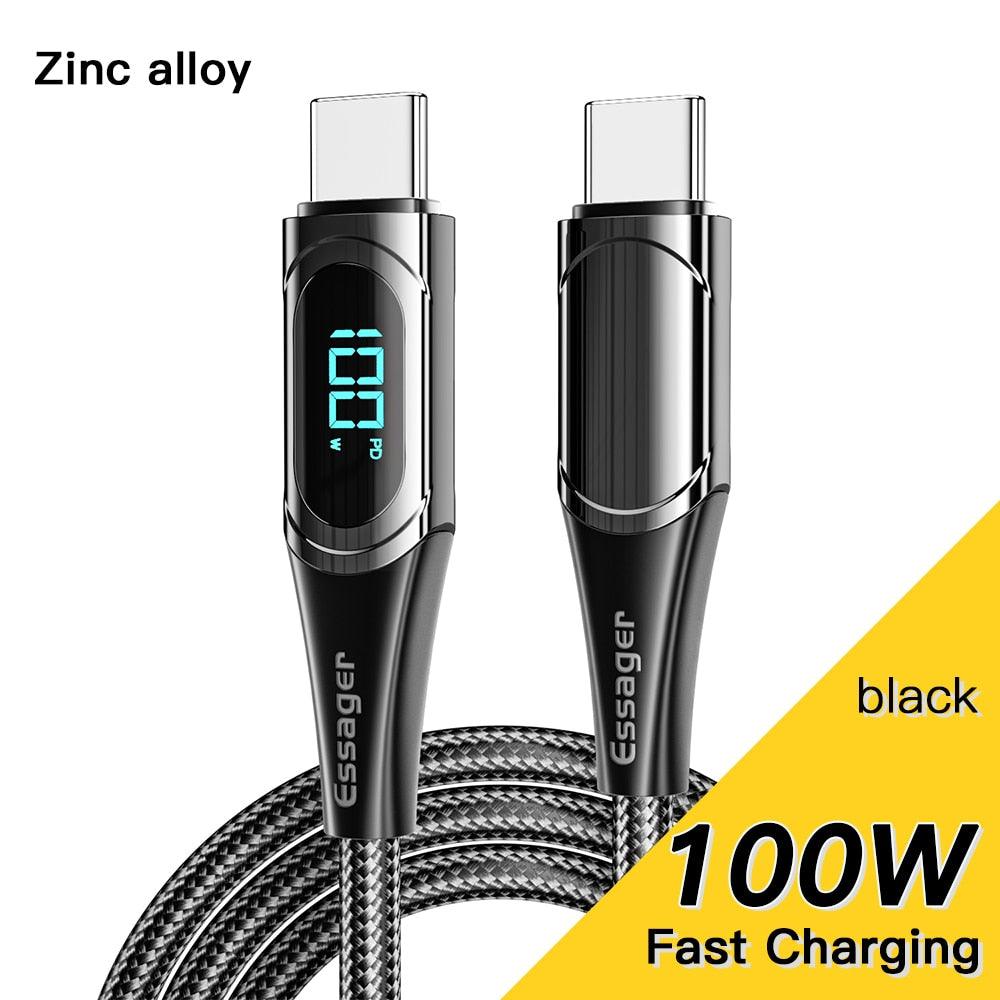 PD 100W USB Type C Cable to USB C 7A Fast Charging Charger Wire Cord For OPPO Realme Huawei Poco Samsung Display Cable