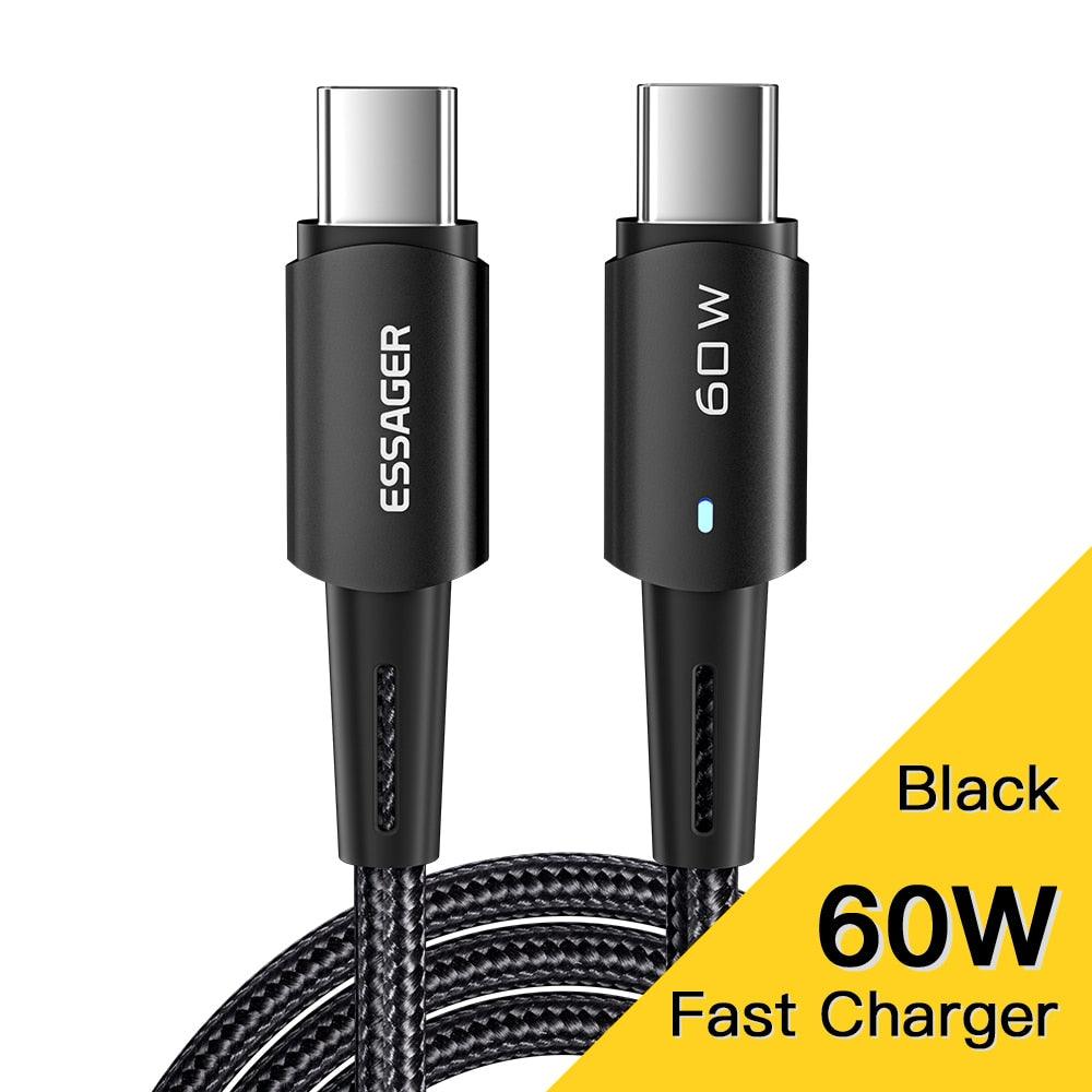USB C To USB C Cable PD100W 60W Fast Charge Mobile Cell Phone Charging Cord Wire For Xiaomi Samsung Huawei Macbook iPad