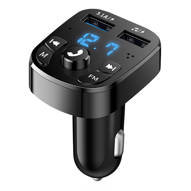 Car Handfree Bluetooth 5.0 FM Transmitter Car Kit MP3 Player Handsfree Speaker Audio Coche Adapter Receiver USB Fast Charger