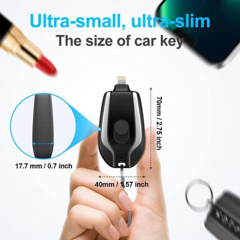 Portable Keychain Charger | 1500mAh Type-C Ultra-Compact Mini Battery Pack | Fast Charging Backup Power Bank For Iphone Devices