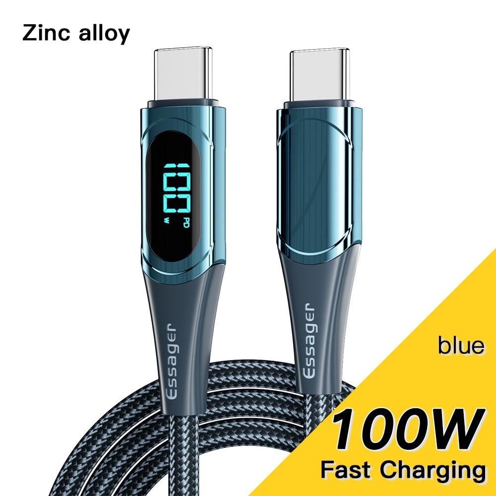PD 100W USB Type C Cable to USB C 7A Fast Charging Charger Wire Cord For OPPO Realme Huawei Poco Samsung Display Cable