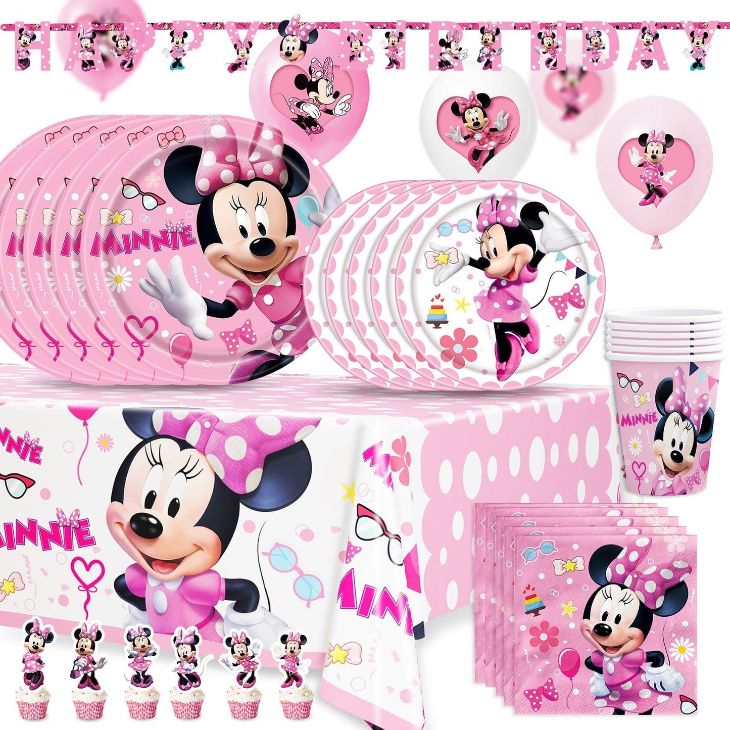 Minnie Mouse Birthday Party Supplies and Decorations Minnie Mouse Party Supplies Serves 8 Guests with Banner Table Cover Plates