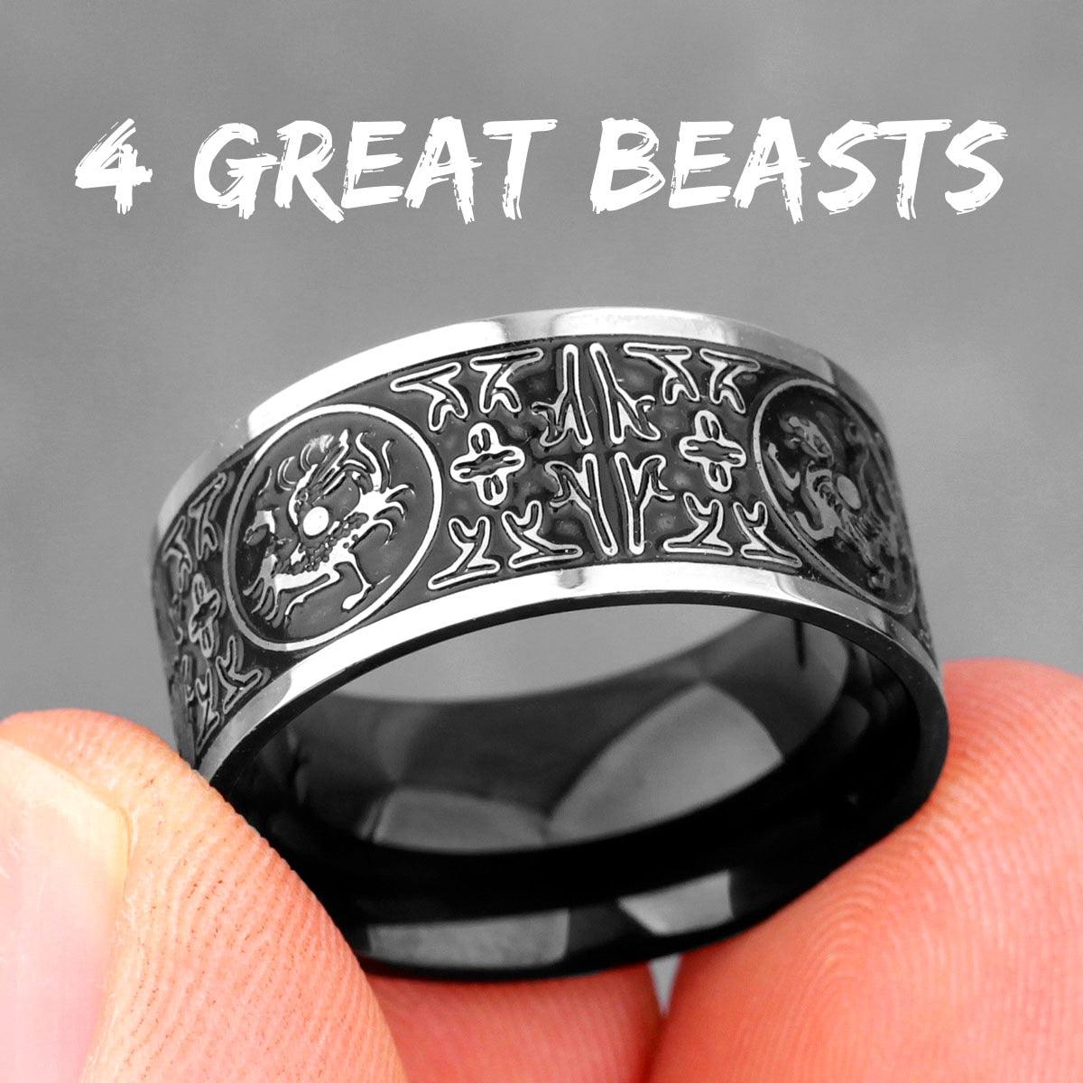 Amulet Chinese Beasts Good Luck Stainless Steel Mens Rings Punk Cool for Male Boyfriend Biker Jewelry Creativity Gift Wholesale