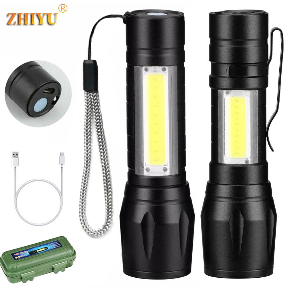 Portable Mini LED Flashlight XPE COB Flashlight with 3 Modes Rechargeable Zoom Flashlight Light Waterproof Camping Light